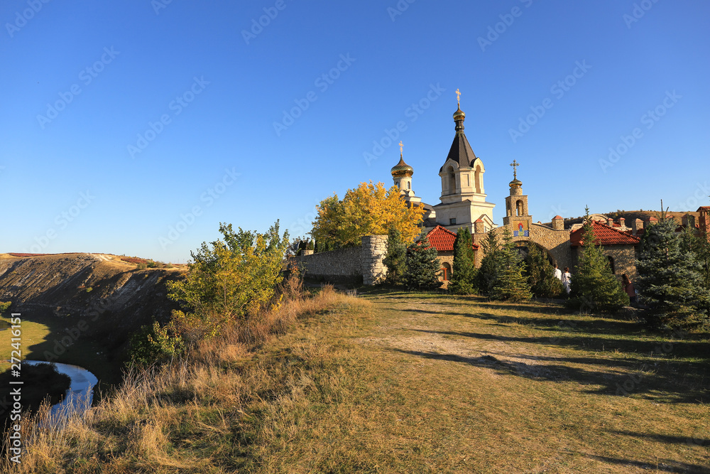   church at Orheiul Vechi monastery complex in Moldova landscape 