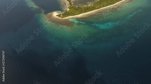 Maldives Addu Atoll, Gan Island aerial revealing tilt. Beautiful tropical islands 4k photo