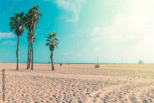 Famous sandy Venice beach in Los Angeles vintage toned image