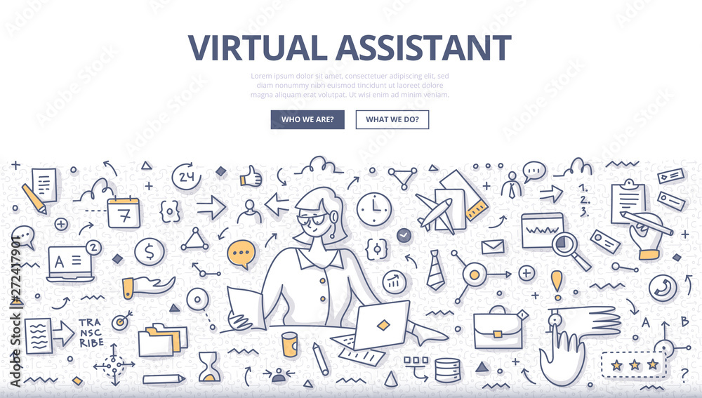 Virtual Assistant Doodle Concept - obrazy, fototapety, plakaty 