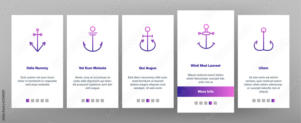 Anchors, Ship Equipment Vector Onboarding Mobile App Page Screen. Vessel Old Anchor, Sailing. Cruise, Marine Shipping And Transportation. Nautical, Maritime Illustration