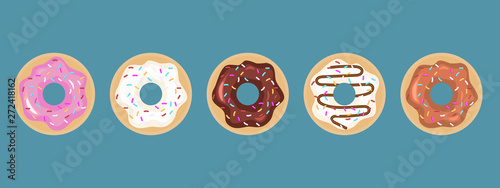 Colorful set of donut. Sweet sugar donuts. Vector illustration.