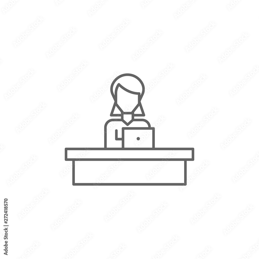 Reception, businesswoman icon. Element of teamwork icon. Thin line icon for website design and development, app development. Premium icon Reception, businesswoman icon. Element of teamwork icon. Thin line icon for website design and development, app development. Premium icon