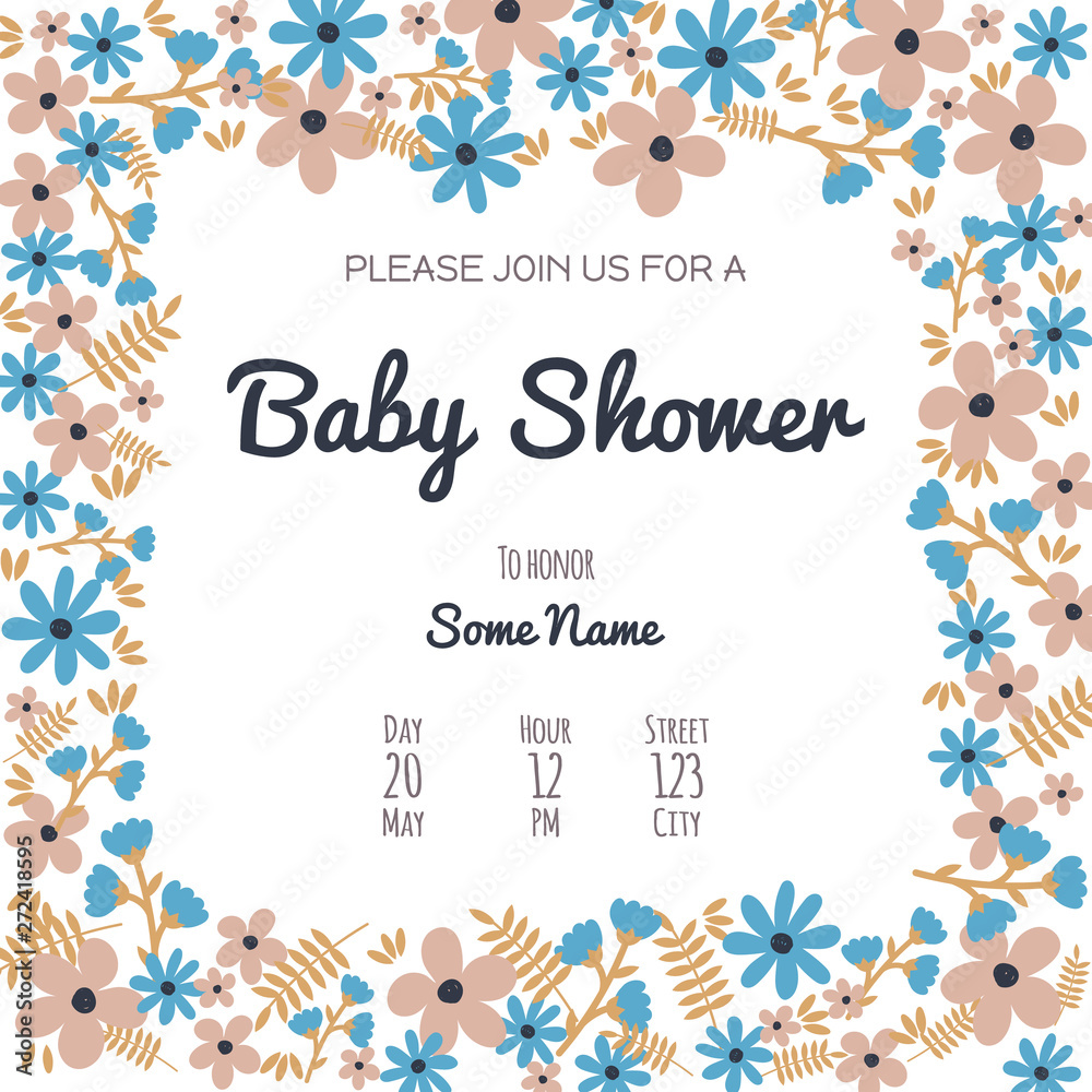 Baby shower invitation card babies boy and girl. Baby frame with boy/girl  and stickers on light background. It's a boy. It's a girl. Stock Vector