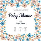Baby shower invitation card babies boy and girl. Baby frame with boy/girl and stickers on light background. It's a boy. It's a girl. 