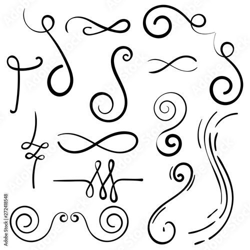 Doodle set of curls border text dividers. Hand drawn abstract text dividers, wedding decor design elements. Hand-drawn with ink and brush vector illustration