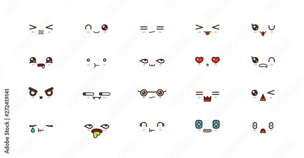 Kawaii cute faces smile emoticons. Japanese emoji Kawaii cute faces smile emoticons. Japanese emoji