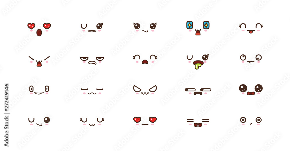 Kawaii cute faces smile emoticons. Japanese emoji Kawaii cute faces smile emoticons. Japanese emoji