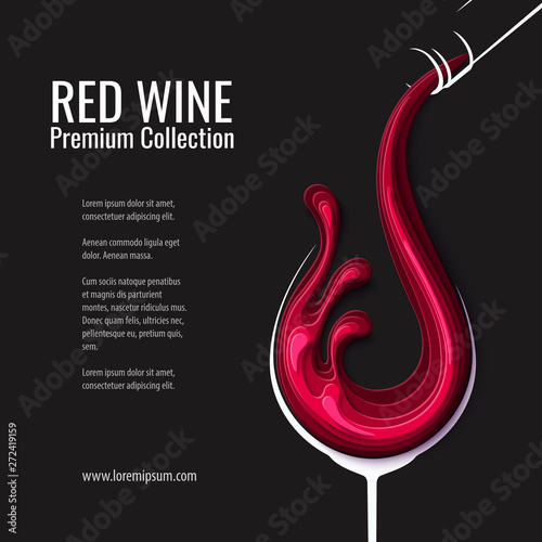 Red wine splash in glass with bottle