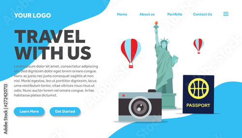travel new york creative illustration landing page template vector graphics ,travel to new york flat style illustration vector,landing page template, for website template