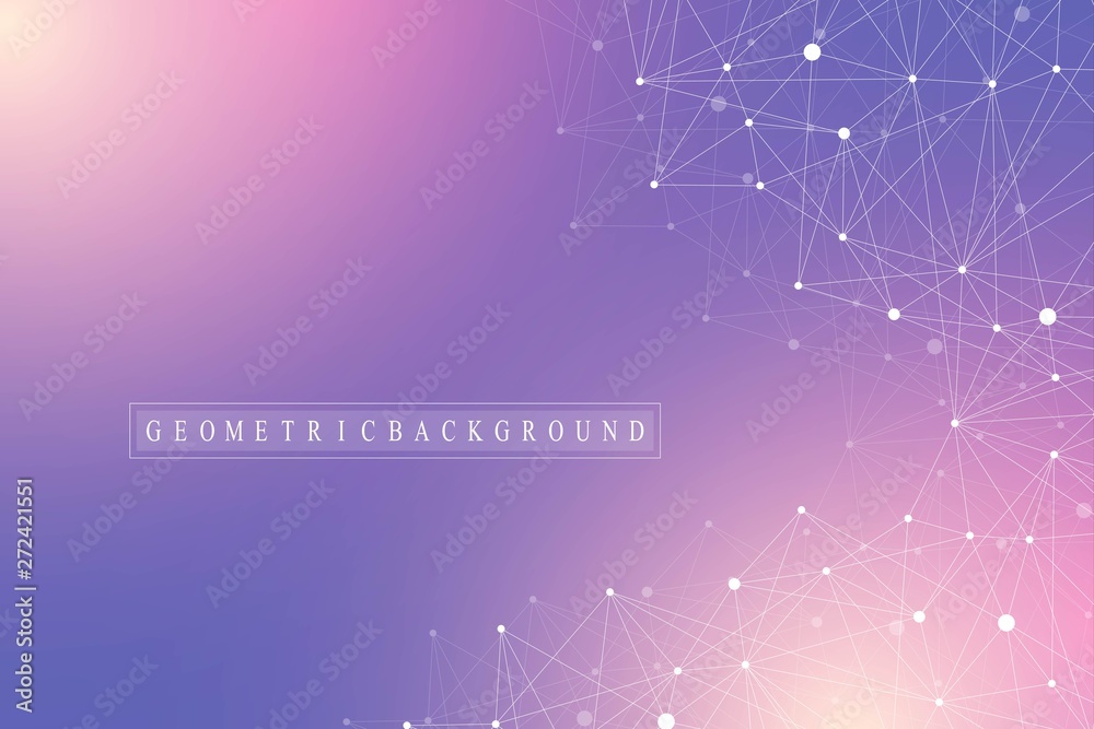Geometric graphic background molecule and communication. Connected lines with dots. Minimalism chaotic illustration background. Concept of the science, chemistry, biology, medicine, technology vector