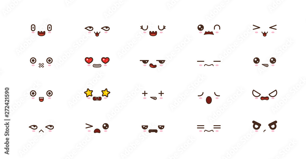 Kawaii cute faces smile emoticons. Japanese emoji Kawaii cute faces smile emoticons. Japanese emoji