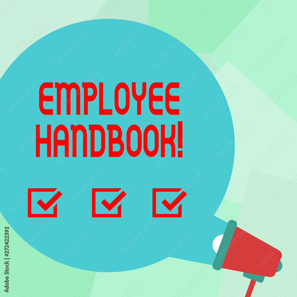 Conceptual hand writing showing Employee Handbook. Concept meaning Document  Manual Regulations Rules Guidebook Policy Code Round Speech Bubble Coming  Out of Megaphone for Announcement Stock Illustration | Adobe Stock