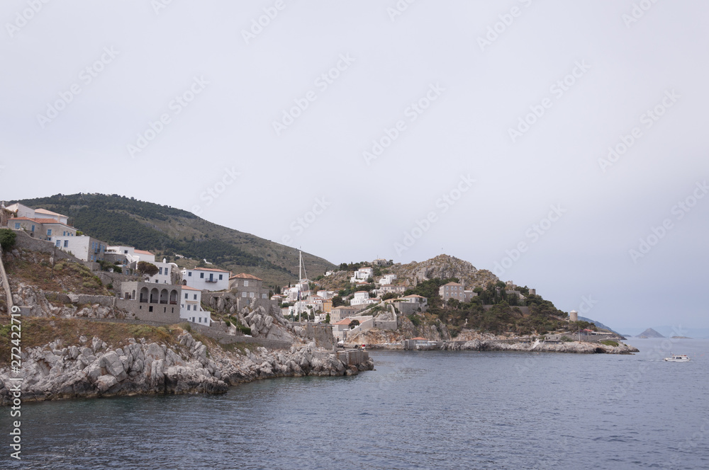Panoramic view on greek island Idra (Hydra) at summer day