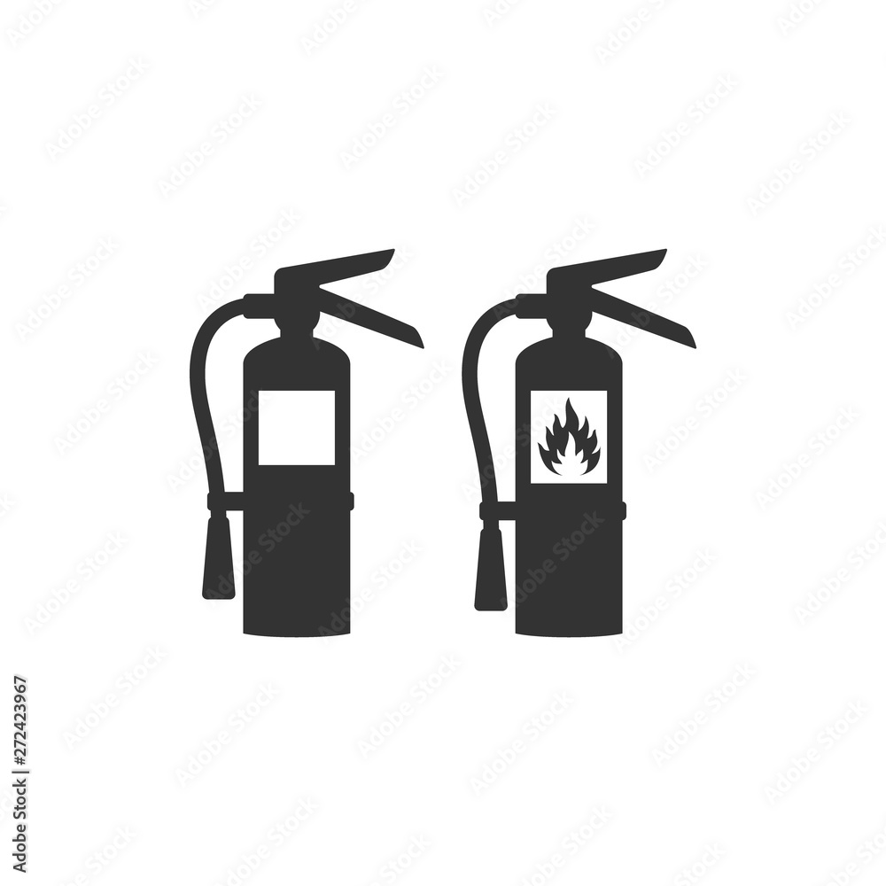Fire extinguisher with flame vector symbol. Fire extinguisher sign, black glyph icon set. Fire extinguisher with flame vector symbol. Fire extinguisher sign, black glyph icon set.
