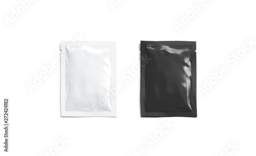 Bild auf Leinwand Blank black white sachet packet mockup, isolated, top view,