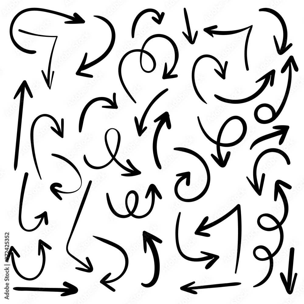 Doodle set of pencil drawing objects. Hand drawn abstract grunge arrows. Vector abstract arrows for design use Doodle set of pencil drawing objects. Hand drawn abstract grunge arrows. Vector abstract arrows for design use