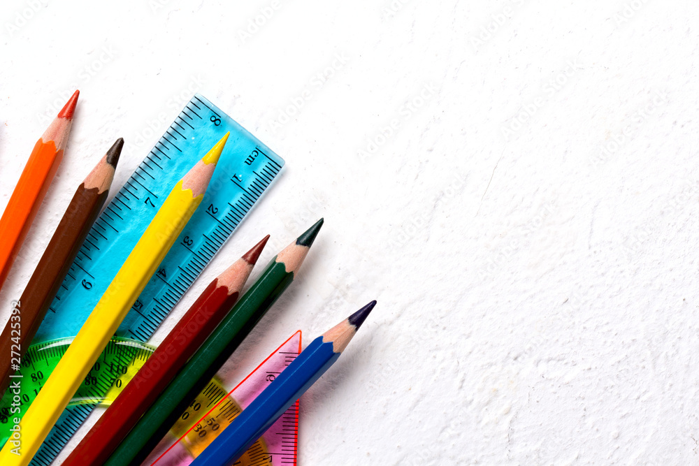 School supplies. Back to school concept on white background Top view Flat lay School supplies. Back to school concept on white background Top view Flat lay