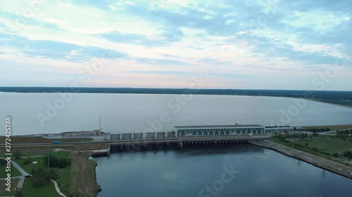Wallpaper Mural Aerial Flying over the hydroelectric power station on the Daugava River in Riga in the evening Torontodigital.ca