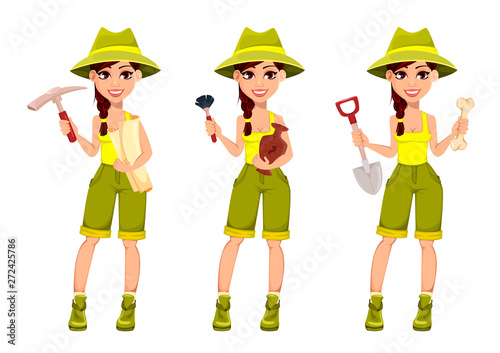 Woman archaeologist. Cute cartoon character