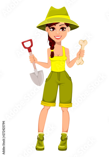 Woman archaeologist. Cute cartoon character