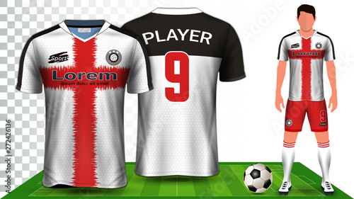 Soccer Jersey, Sport Shirt or Football Kit Uniform Presentation Mockup Template, Front and Back View Including Shorts and Socks and it is Fully Customization Isolated on Transparent Background.