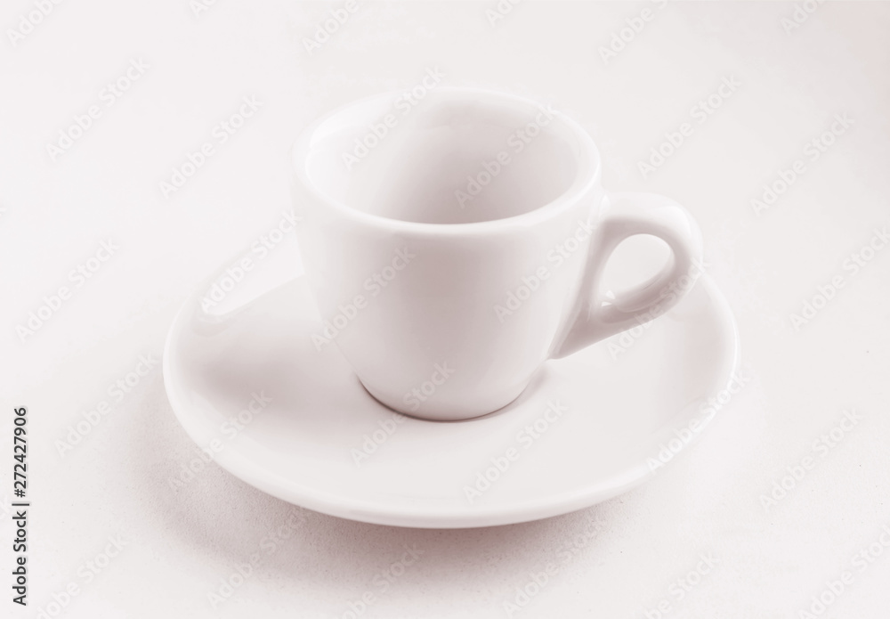 tinted in pink white coffee cup and saucer, empty coffee-free coffee cup, front view from above, or black coffee, on a white background tinted in pink white coffee cup and saucer, empty coffee-free coffee cup, front view from above, or black coffee, on a white background