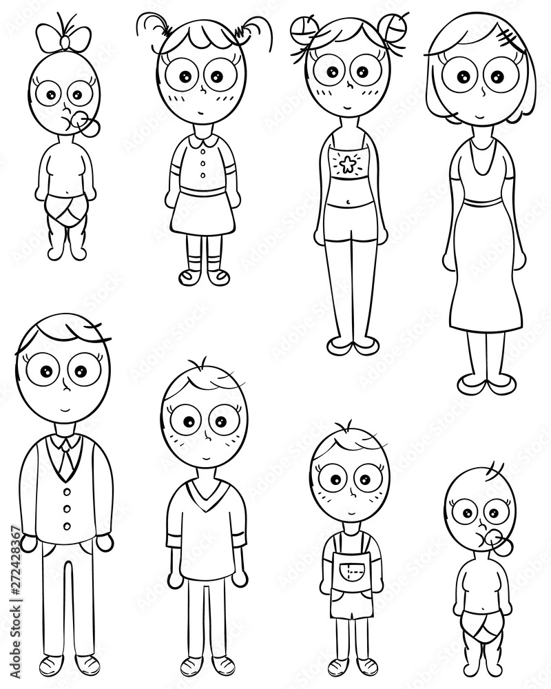 Set of happy cartoon doodle figure, stick man. Hand Drawn. Vector Illustration, set of family in stick figures. Set of happy cartoon doodle figure, stick man. Hand Drawn. Vector Illustration, set of family in stick figures.