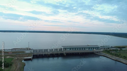 Wallpaper Mural Aerial Flying over the hydroelectric power station on the Daugava River in Riga in the evening Torontodigital.ca