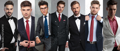 Collage image of seven different casual men's portraits