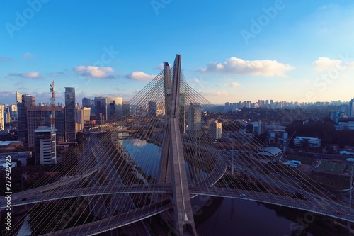 Estaiada's bridge aerial view. São Paulo, Brazil. Business center. Financial Center. Great landscape.