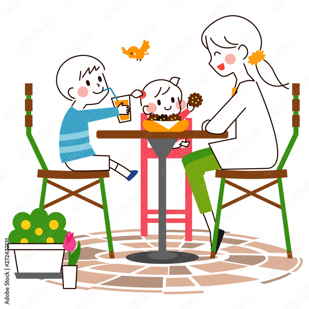 家族　庭　お茶