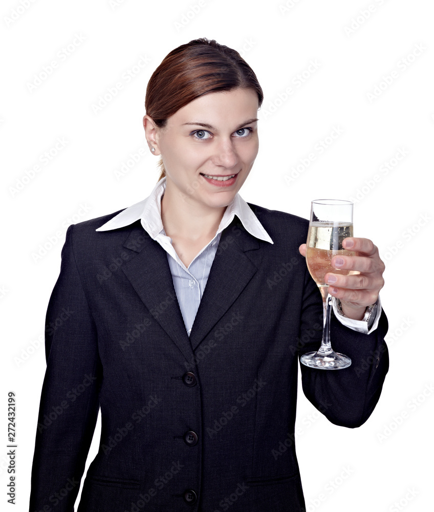 business woman with champagne smiling drink business woman with champagne smiling drink