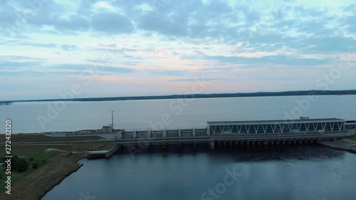 Wallpaper Mural Aerial Flying over the hydroelectric power station on the Daugava River in Riga in the evening Torontodigital.ca