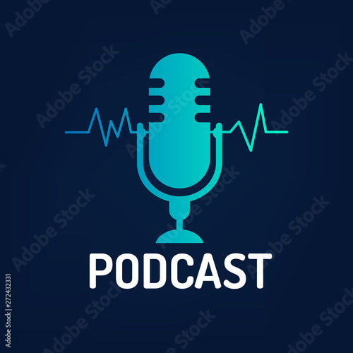  logo or icon podcast with wave on dark background ,vector graphic