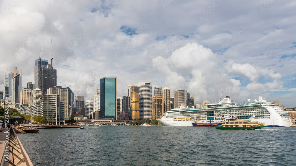 Beautiful view of the harbor and downtown Sydney, Australia, from the river