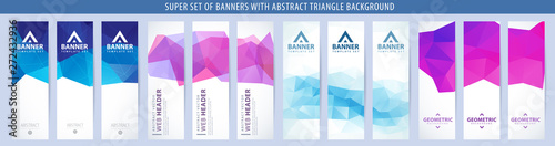Set of abstract vector vertical banner with triangle background. Template for design