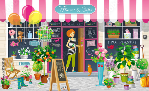 Showcase of the Flower Shop vector drawing