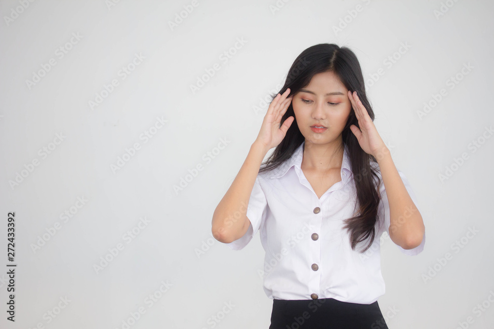 Portrait of thai adult student university uniform beautiful girl Think Portrait of thai adult student university uniform beautiful girl Think