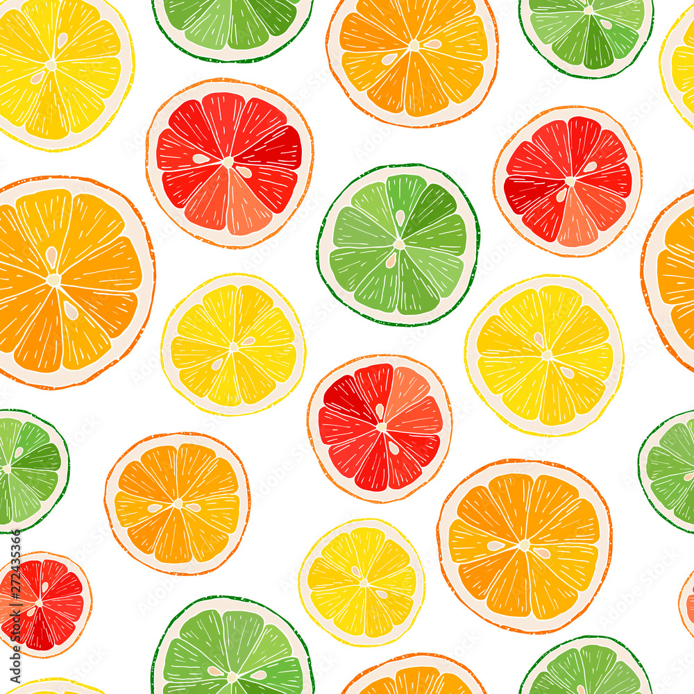 citrus seamless pattern on white background