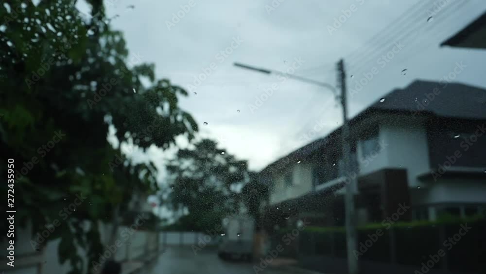 slow motion scene, people drive car in rainy day slow motion scene, people drive car in rainy day