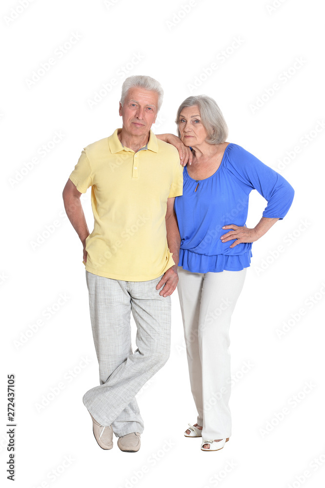 Senior couple hugging isolated on white background, full length Senior couple hugging isolated on white background, full length