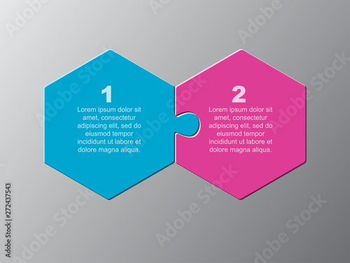 Two pieces puzzle jigsaw hexagonal info graphic