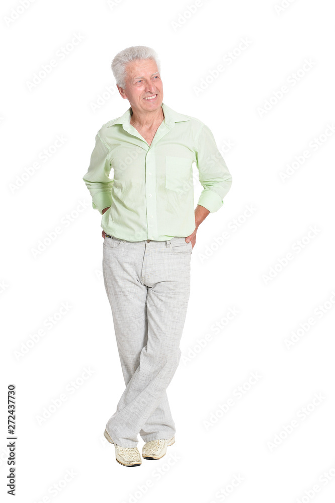 Full length portrait of senior man posing on white background Full length portrait of senior man posing on white background