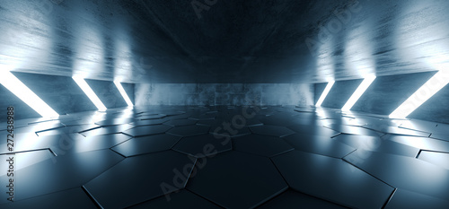 Fotografie, Tablou Sci Fi Futuristic Concrete Grunge Tunnel Hallway Reflective Garage Underground G