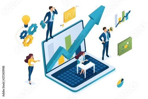 Isometric business concept, working together as a team to achieve success. Concept for web design