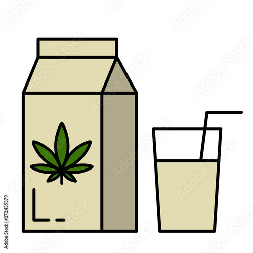 Carton pack and glass of hemp milk. Isolated vector illustration on white background.