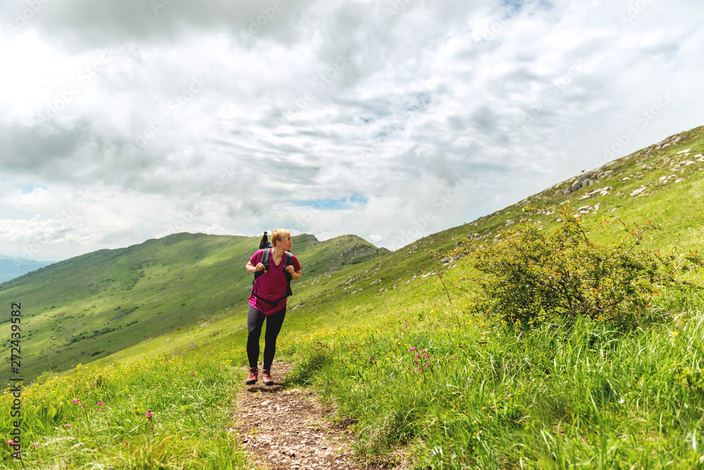 Female hiker on the mountain