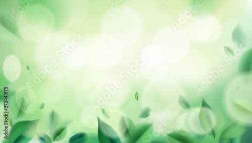 Green nature background with blurred spring leaves vector illustration
