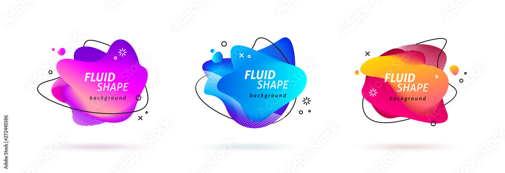 Set of abstract modern fluid banner with gradient color. Different liquid shape and line elements. Abstract vector illustration.